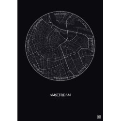 Affiche Amsterdam – Poster carte de ville 2.5km | Gravura – Fond foncé