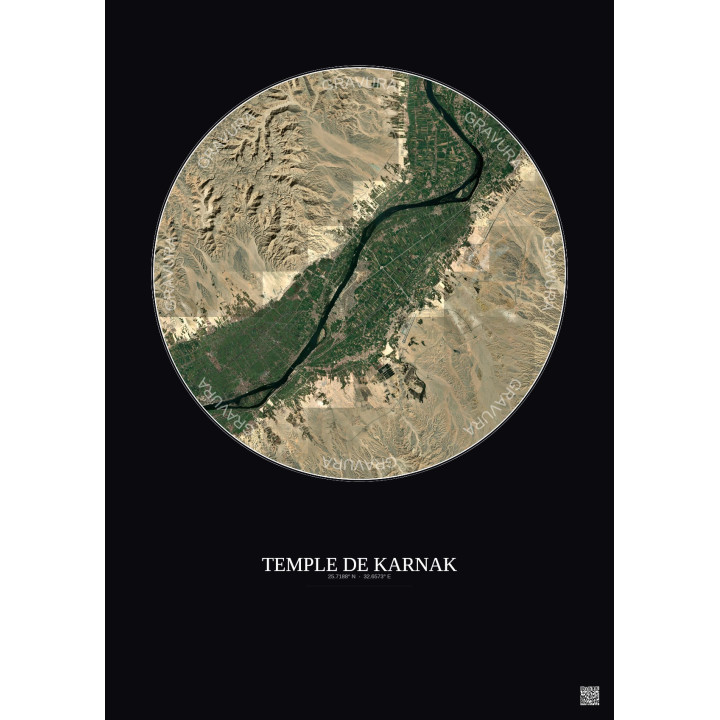 Affiche Temple De Karnak – Poster vue satellite 20km Couleur | Gravura – Fond foncé