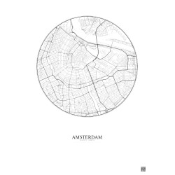 Affiche Amsterdam – Poster carte de ville 2.5km | Gravura – Fond clair