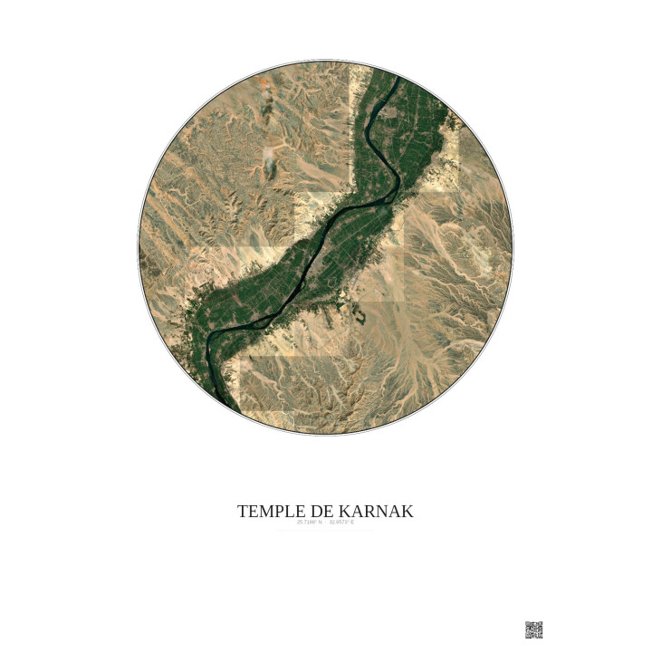 Affiche Temple De Karnak – Poster vue satellite 30km Couleur | Gravura – Fond clair