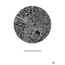 Affiche Temple De Karnak – Poster vue satellite 0.5km N&B | Gravura – Fond clair