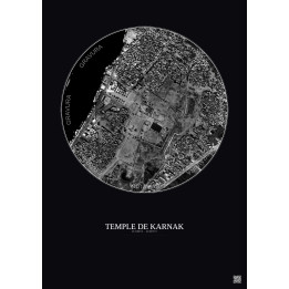 Affiche Temple De Karnak – Poster vue satellite 1km N&B | Gravura – Fond foncé