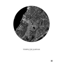 Affiche Temple De Karnak – Poster vue satellite 1km N&B | Gravura – Fond clair