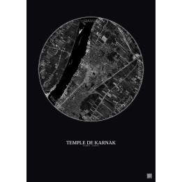 Affiche Temple De Karnak – Poster vue satellite 2.5km N&B | Gravura – Fond foncé