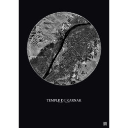 Affiche Temple De Karnak – Poster vue satellite 10km N&B | Gravura – Fond foncé