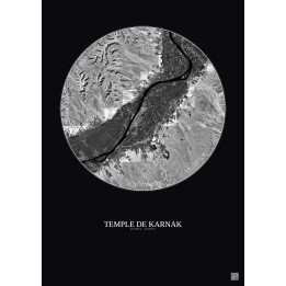 Affiche Temple De Karnak – Poster vue satellite 20km N&B | Gravura – Fond foncé
