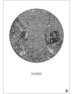 Affiche Madrid – Poster vue satellite 2.5km N&B | Gravura – Fond clair 2