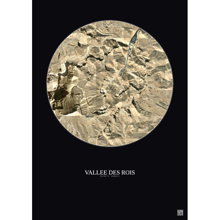Affiche Vallee Des Rois – Poster vue satellite 1km Couleur | Gravura – Fond foncé