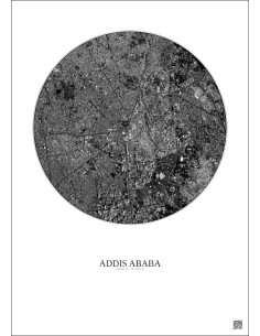 Affiche Addis Ababa – Poster vue satellite 2.5km N&B | Gravura – Fond clair 2