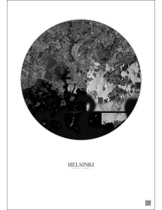 Affiche Helsinki – Poster vue satellite 10km N&B | Gravura – Fond clair 2