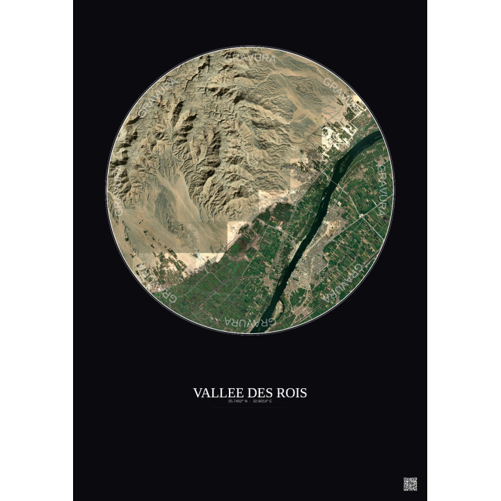Affiche Vallee Des Rois – Poster vue satellite 10km Couleur | Gravura – Fond foncé