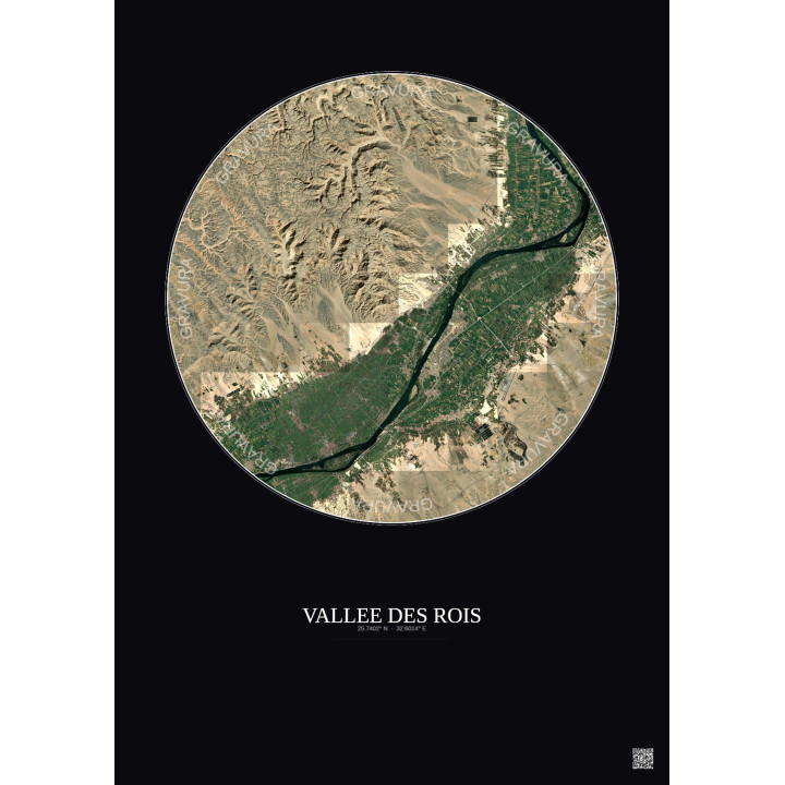 Affiche Vallee Des Rois – Poster vue satellite 20km Couleur | Gravura – Fond foncé