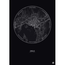 Affiche Oslo – Poster carte de ville 10km | Gravura – Fond foncé