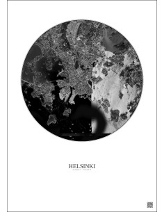 Helsinki Satellite View Poster 6km B&W | Gravura – Light background 2