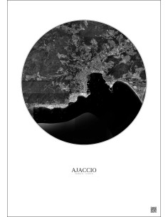 Ajaccio Satellite View Poster 5km B&W | Gravura – Light background 2
