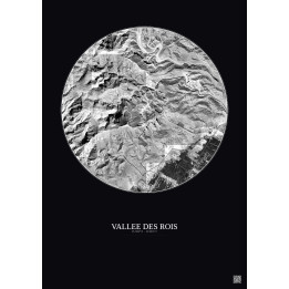 Affiche Vallee Des Rois – Poster vue satellite 2.5km N&B | Gravura – Fond foncé