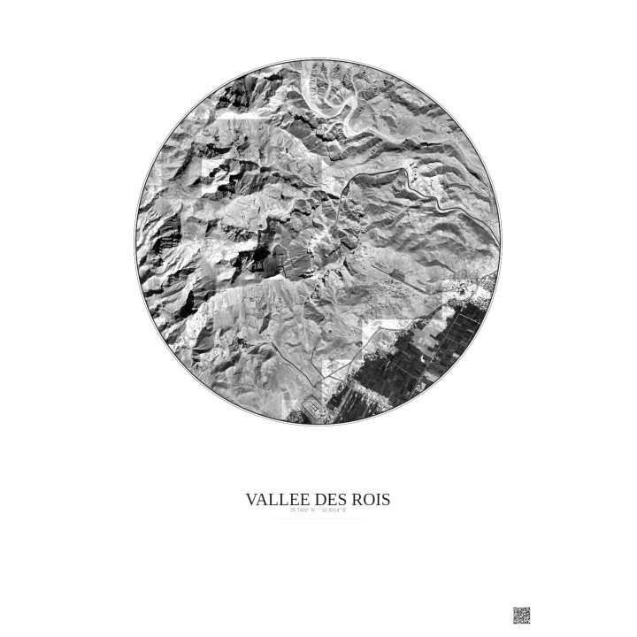 Affiche Vallee Des Rois – Poster vue satellite 2.5km N&B | Gravura – Fond clair