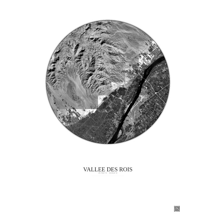 Vallee Des Rois Satellite View Poster 10km B&W | Gravura – Light background