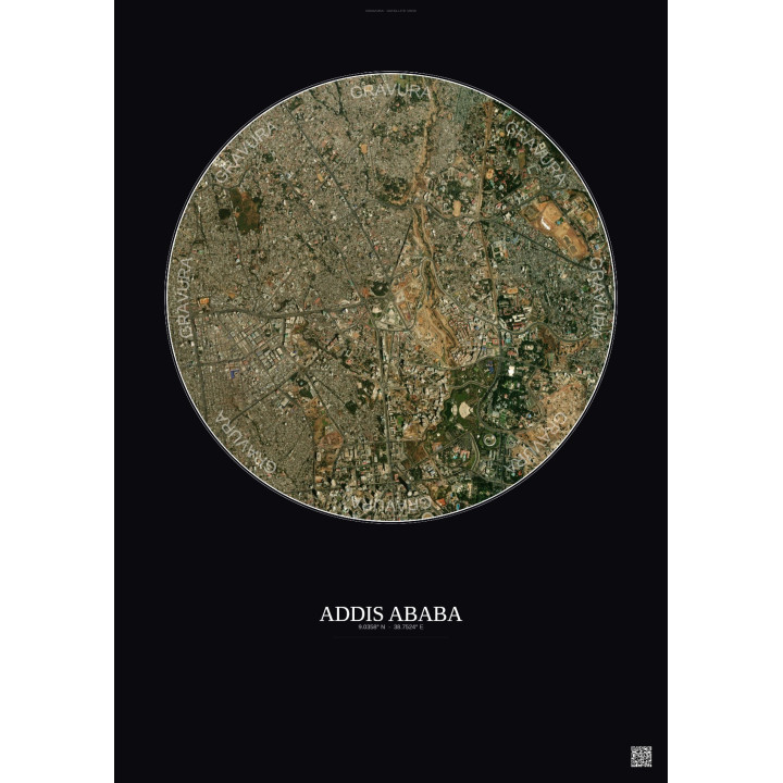 Affiche Addis Ababa – Poster vue satellite 2.5km Couleur | Gravura – Fond foncé