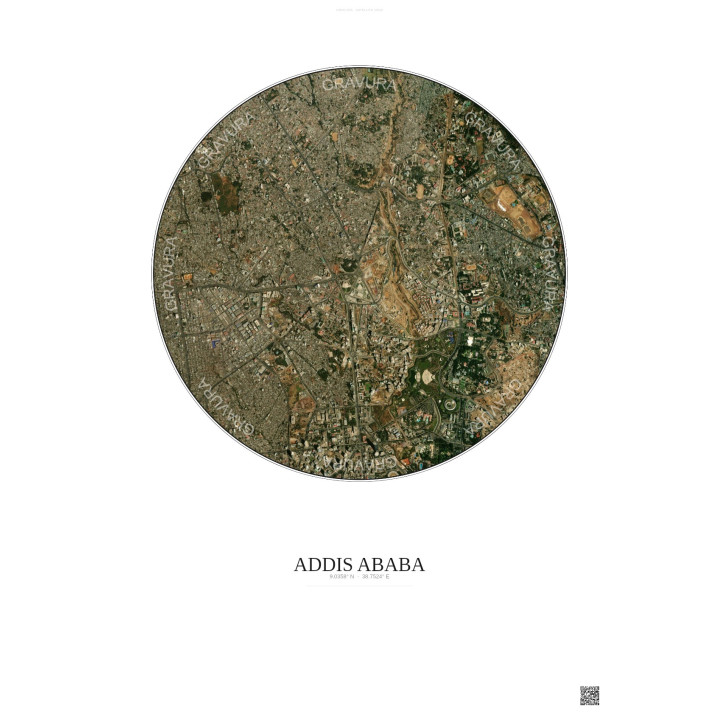 Addis Ababa Satellite View Poster 2.5km Color | Gravura – Light background
