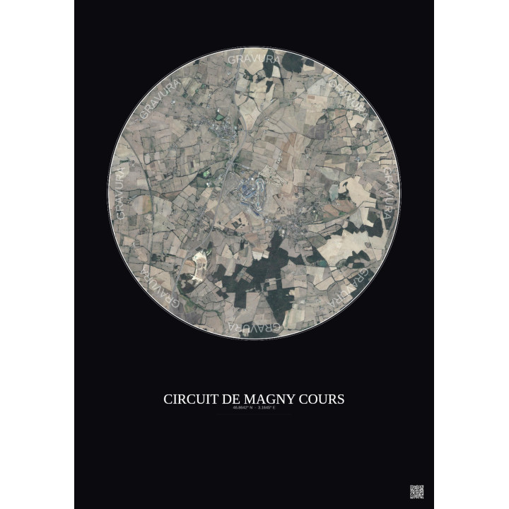 Circuit De Magny Cours Satellite View Poster 5km Color | Gravura – Dark background