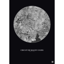 Affiche Circuit De Magny Cours – Poster vue satellite 2.5km N&B | Gravura – Fond foncé