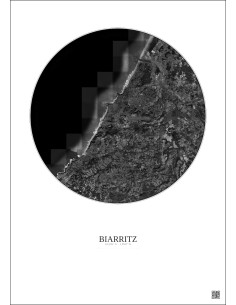 Biarritz Satellite View Poster 10km B&W | Gravura – Light background 2