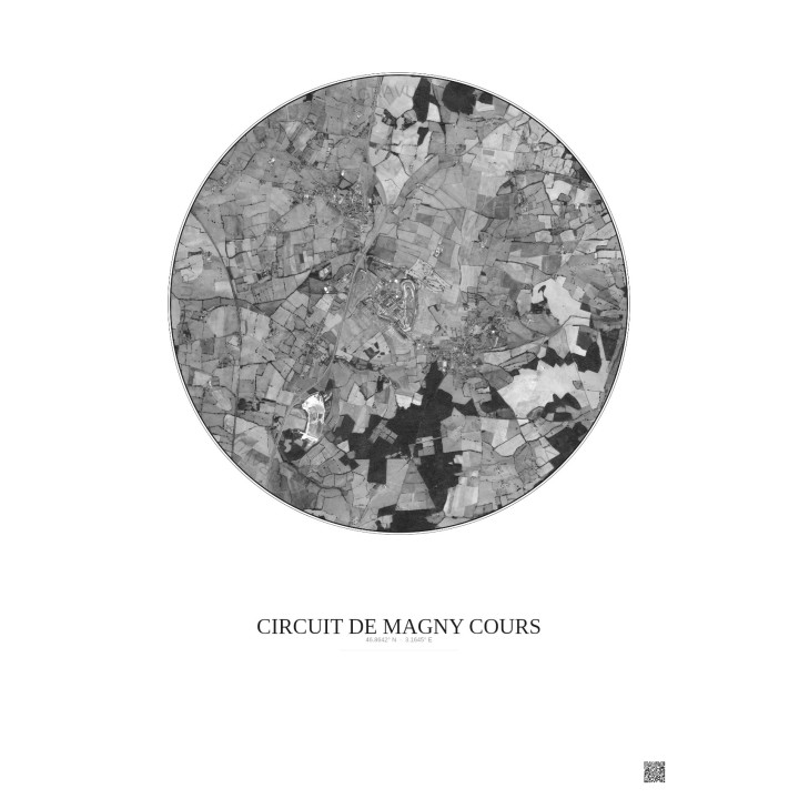 Affiche Circuit De Magny Cours – Poster vue satellite 5km N&B | Gravura – Fond clair