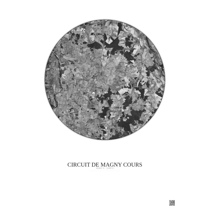 Circuit De Magny Cours Satellite View Poster 10km B&W | Gravura – Light background