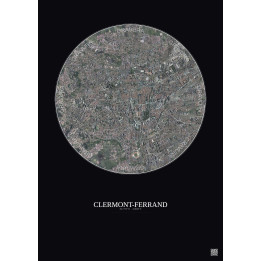 Affiche Clermont Ferrand – Poster vue satellite 2.5km Couleur | Gravura – Fond foncé
