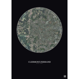 Affiche Clermont Ferrand – Poster vue satellite 5km Couleur | Gravura – Fond foncé