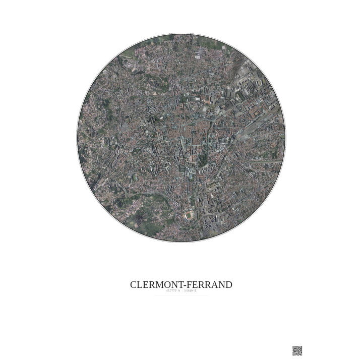 Affiche Clermont Ferrand – Poster vue satellite 2.5km Couleur | Gravura – Fond clair