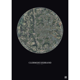 Affiche Clermont Ferrand – Poster vue satellite 10km Couleur | Gravura – Fond foncé