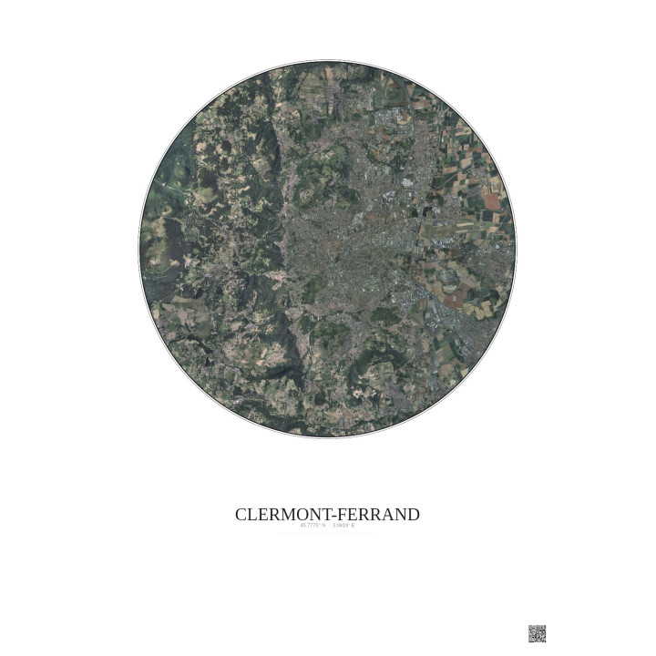 Affiche Clermont Ferrand – Poster vue satellite 10km Couleur | Gravura – Fond clair