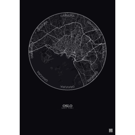 Affiche Oslo – Poster carte de ville 6km | Gravura – Fond foncé