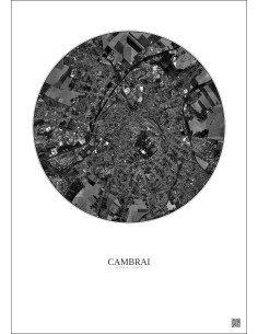 Cambrai Satellite View Poster 2.5km B&W | Gravura – Light background 2