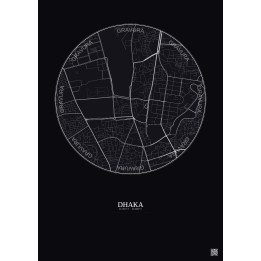 Affiche Dhaka – Poster carte de ville 2.5km | Gravura – Fond foncé