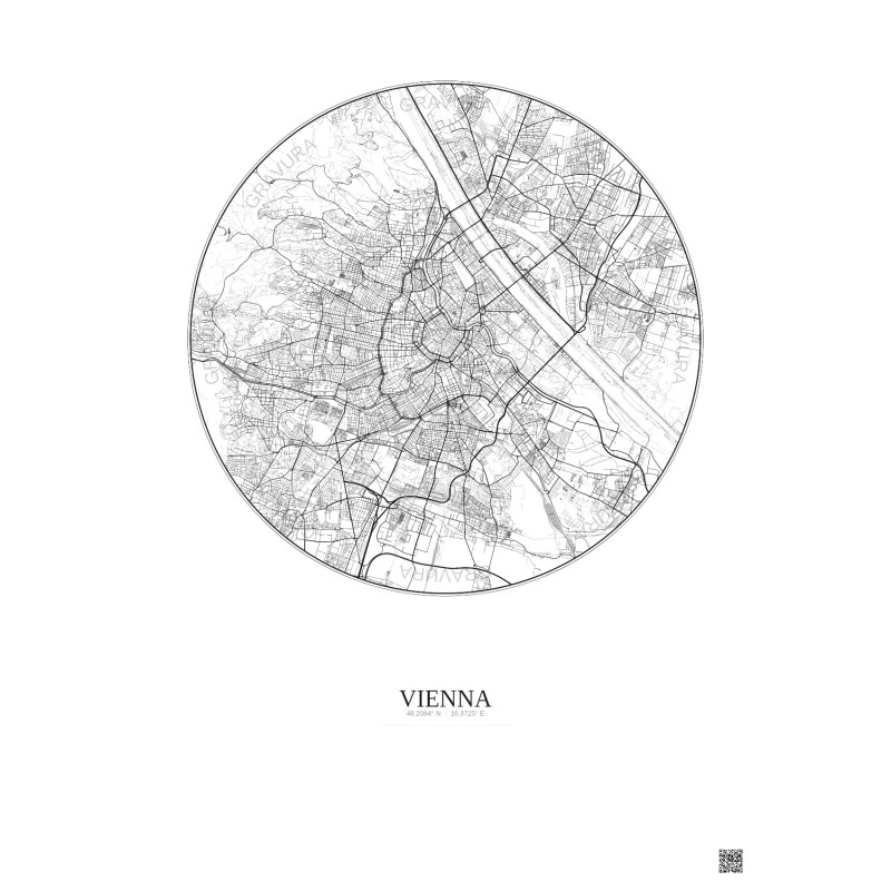 Affiche Vienna – Poster carte de ville 10km | Gravura – Fond clair