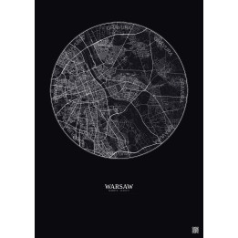 Affiche Warsaw – Poster carte de ville 10km | Gravura – Fond foncé