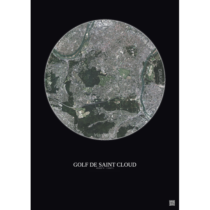 Affiche Golf De Saint Cloud – Poster vue satellite 5km Couleur | Gravura – Fond foncé