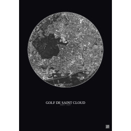 Affiche Golf De Saint Cloud – Poster vue satellite 2.5km N&B | Gravura – Fond foncé