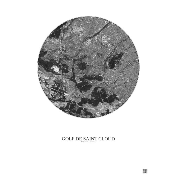 Golf De Saint Cloud Satellite View Poster 10km B&W | Gravura – Light background