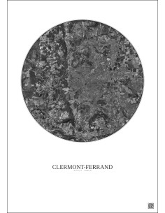 Clermont Ferrand Satellite View Poster 10km B&W | Gravura – Light background 2