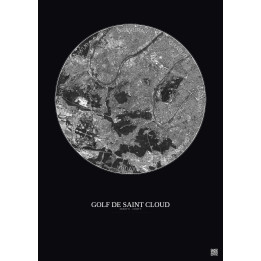 Affiche Golf De Saint Cloud – Poster vue satellite 10km N&B | Gravura – Fond foncé