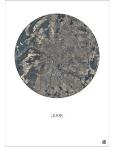 Dijon Satellite View Poster 10km Color | Gravura – Light background 2