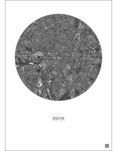 Dijon Satellite View Poster 2.5km B&W | Gravura – Light background 2