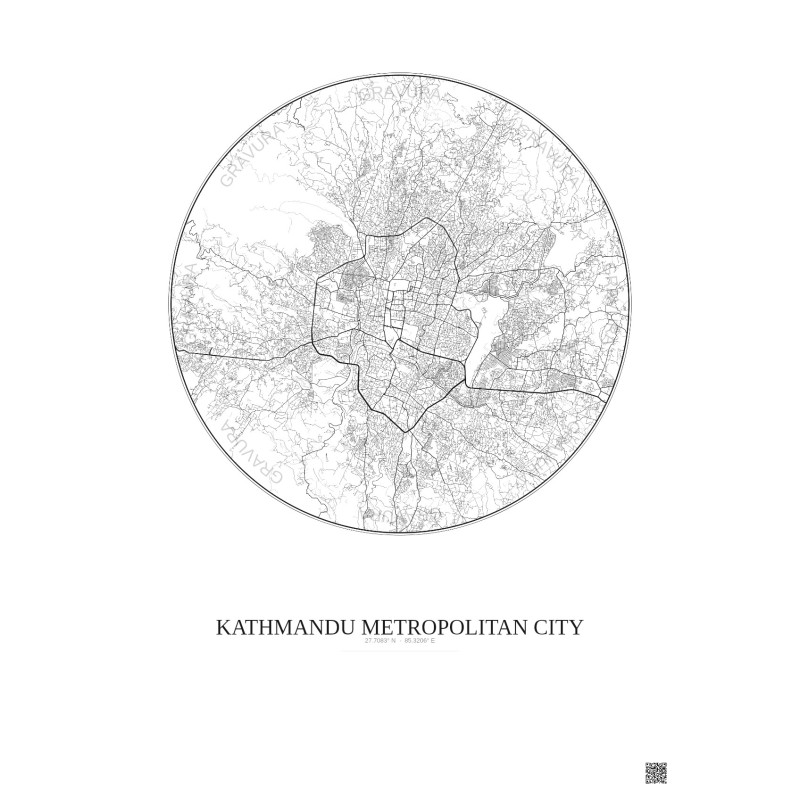 Affiche Kathmandu Metropolitan City – Poster carte de ville 10km | Gravura – Fond clair