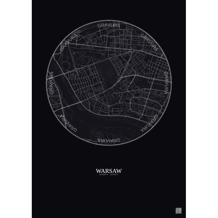 Affiche Warsaw – Poster carte de ville 2.5km | Gravura – Fond foncé