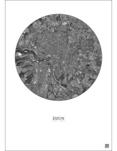 Dijon Satellite View Poster 5km B&W | Gravura – Light background 2