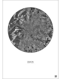 Dijon Satellite View Poster 10km B&W | Gravura – Light background